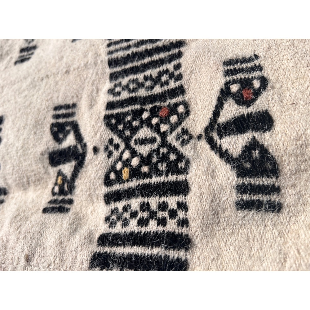 Vintage African Fulani Blanket Handmade Wool Cream Black Rust Geometric 51 x 81" - Picture 9 of 13